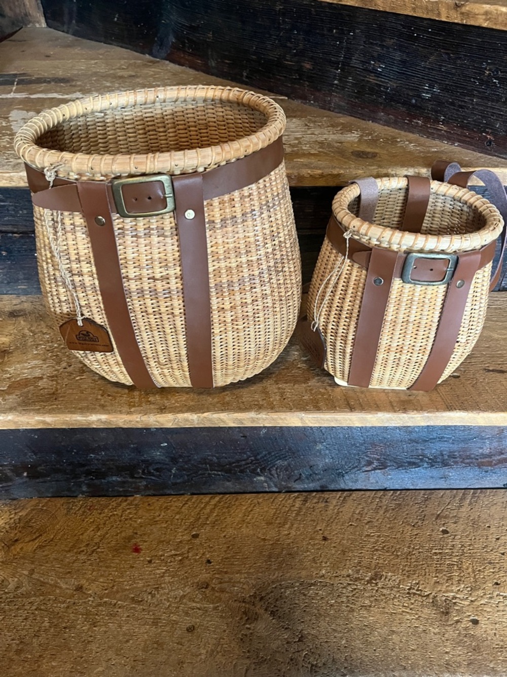 Big sky carvers hand Woven Rattan Pack Basket with Leather Accent - Natural